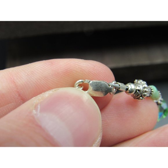 7 Inch Sterling Silver Green Crystal And Stone Bracelet - Picture 3 of 5